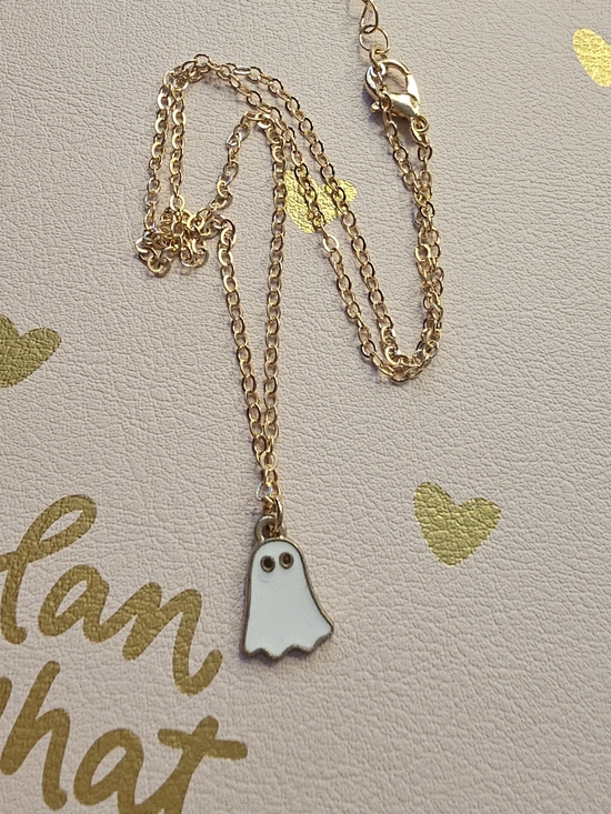 Jewelry - Cute White Ghost Pendant Necklace - Gold Tone Chain